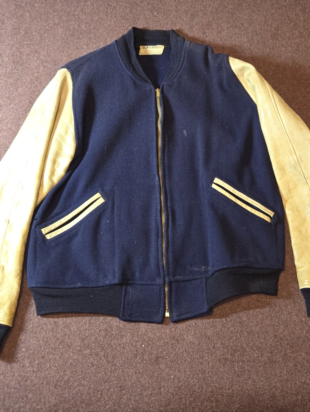 1950's Cal Bears Berkeley Lettermans Jacket In Wool Leather VERY AGED Moth Holes
